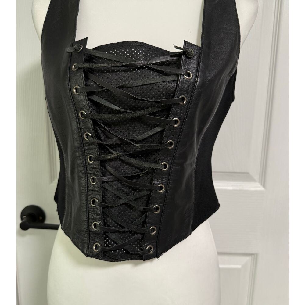 First Genuine Leather Women's Black Lace Up Corset Vest Size Medium - Picture 3 of 12
